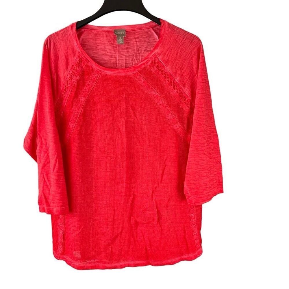 Chico's Size 3 (XL) 3/4 Sleeve Pink Top Boho Vibes